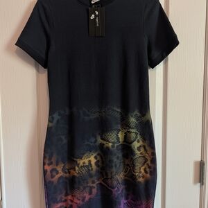 Nike Dk. Blue T-Shirt Dress With Multi-Color Print